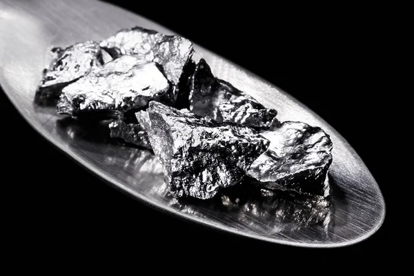 Chromium Fragments Trowel Industrial Use Ore Metallic Chemical Element Isolated — 스톡 사진