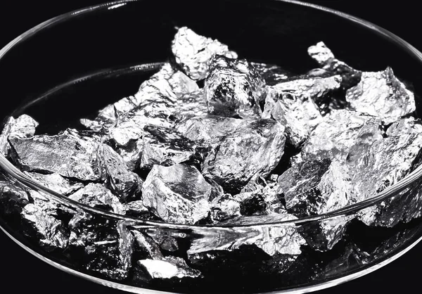 Chromium Fragments Industrial Use Ore Metallic Chemical Element Isolated Black — Fotografia de Stock