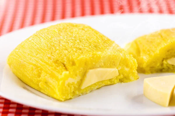 Pamonha Brazilian Sweet Corn Cheese Filling Pamonha Typical Brazil Food — Stock Photo, Image