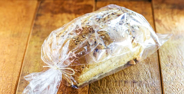 Brazil nut bread, packaged in biodegradable plastic, organic and vegan food made at home