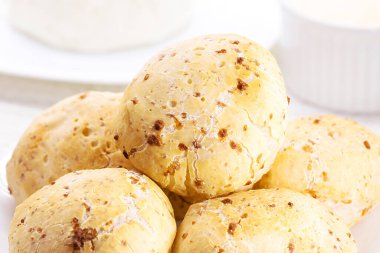 cheese bread biscuit, traditional brazilian bread made with fresh mineiro cheese, served in snack bars and bakeries in Brazil