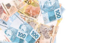 Çeşitli Brezilya para banknotları, gerçek banknotlar dokusu ve arka plan