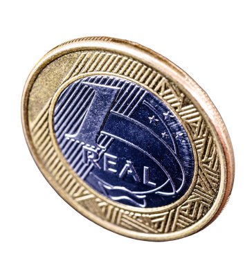 one real coins, Brazil money, 1 real on isolated white background