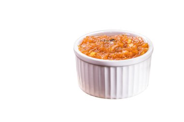 curau, Brazilian sweet made from corn, with cinnamon. Typical sweet of minas geraisand June festivals, white background