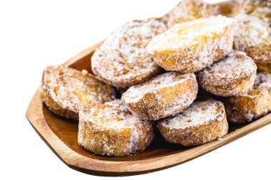 rabanada, fried bread with condensed milk, typical dessert from brazil and spain in antal, isolated white background
