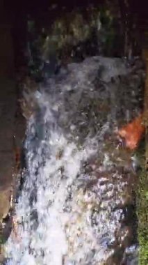 Pirinç tarlalarını sulamak için beton duvarları olan bir hendekte berrak ve soğuk su akar.