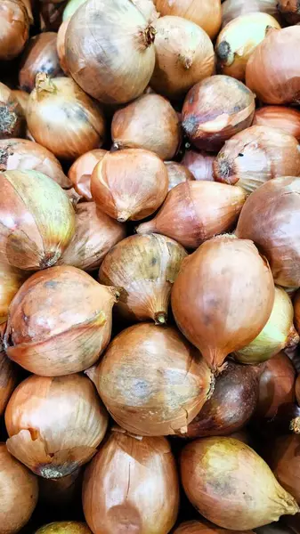 Bir markette taze organik sarımsak ve soğan yakın çekim