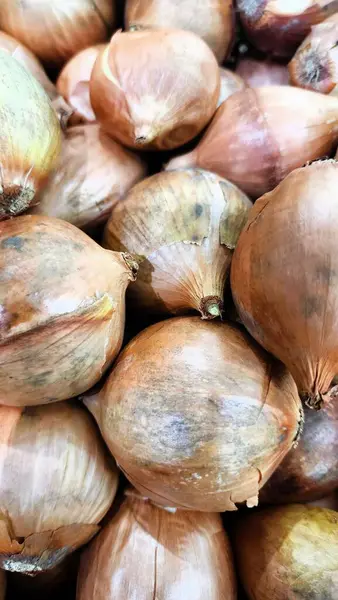 Bir markette taze organik sarımsak ve soğan yakın çekim