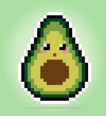 Avokado Pixel karakterleri 8 bit. Oyun varlıkları ve çapraz dikiş için vektör illüstrasyonlarında meyve.