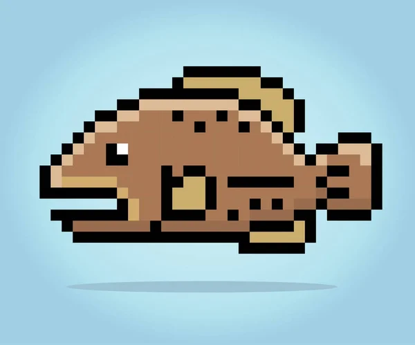 ピクセル8ビットブラウントラウト魚 ベクターイラストのゲーム資産のための動物 — ストックベクタ