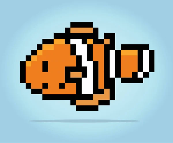 8位像素小丑鱼 病媒图解中的动物用于游戏资产 — 图库矢量图片