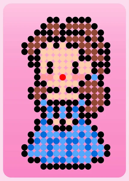 ピクセルアートのベクトルイラストのプリンセス ビーズパターンかわいい女の子ドットピクセル — ストックベクタ