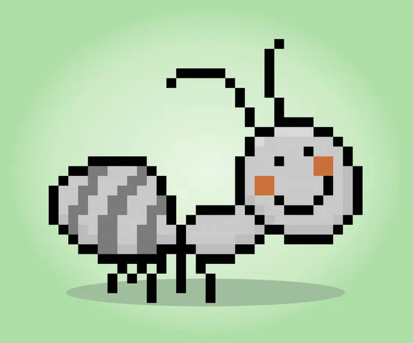 Karakter Semut Piksel Bit Hewan Untuk Aset Permainan Dalam Ilustrasi - Stok Vektor