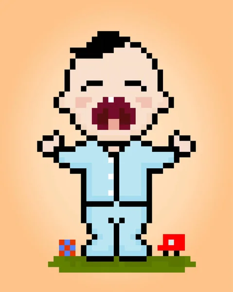 Pixel Baby Boy Crying Vector Illustration Cute Babies — Stock Vector