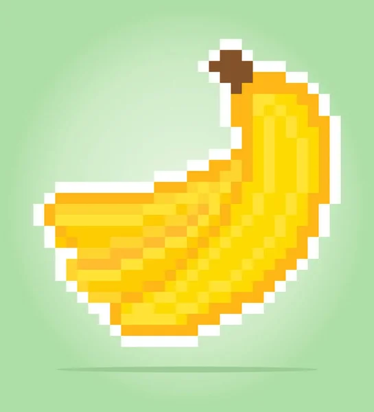 Bit Pixel Art Banana Piksel Buah Untuk Aset Permainan Dalam - Stok Vektor