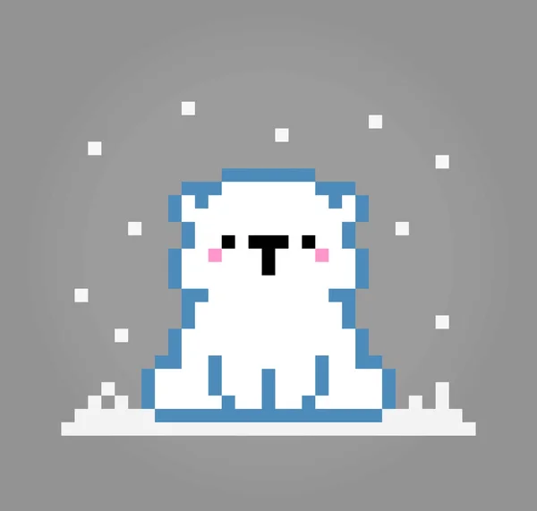 Pixel Bit Polar Bear Pixel Animals Vector Illustration Game Assets — Stock Vector