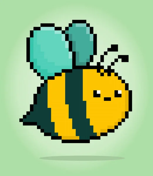 Pixel Bit Bee Animal Game Assets Vector Illustrations — Stock Vector
