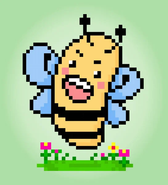 Pixel Bit Bee Animal Character Game Assets Vector Illustrations — Stock Vector