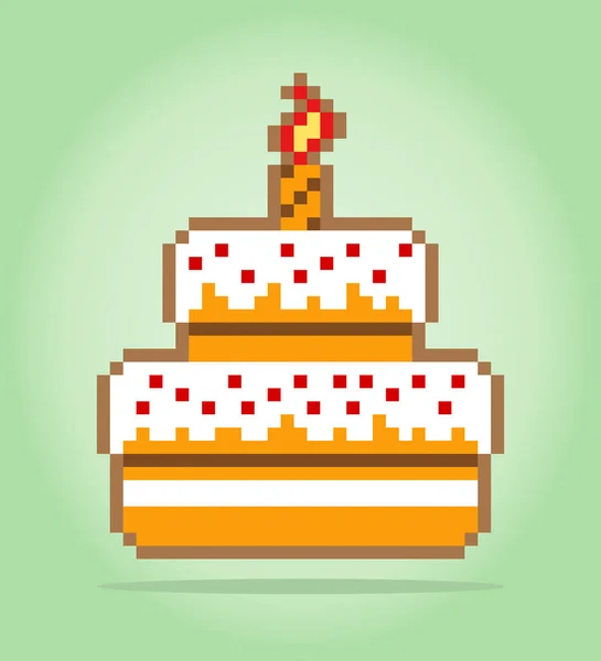 Бітових Пікселів Торта День Народження Продукти Харчування Ігрових Активів Векторній — стоковий вектор
