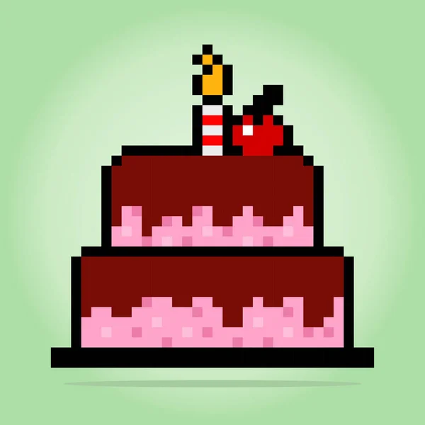 Bit Pixel Geburtstagstorte Nahrungsmittel Für Spielanlagen Vektorillustration — Stockvektor