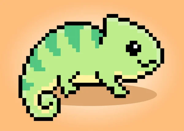 Pixel Bit Chameleon Hijau Berwarna Aset Permainan Hewan Dalam Ilustrasi - Stok Vektor
