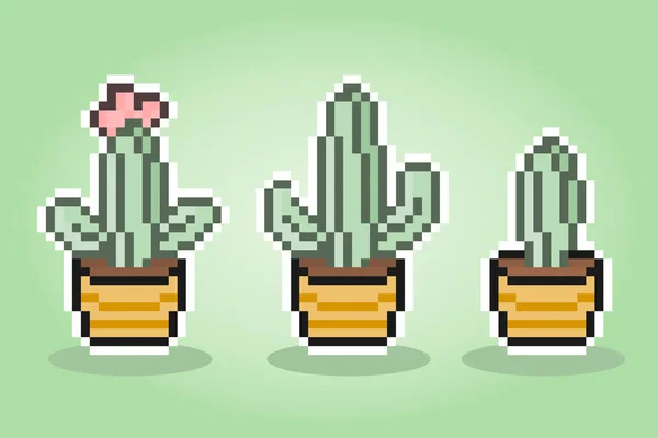Albero Cactus Bit Pixel Oggetto Naturale Attività Gioco Nell Illustrazione — Vettoriale Stock
