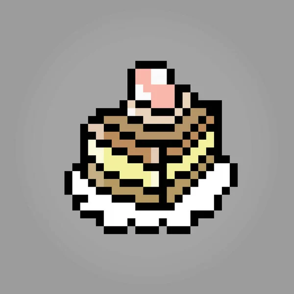 Pixel Bit Morceau Gâteau Gâteau Anniversaire Dans Illustration Vectorielle Pour — Image vectorielle