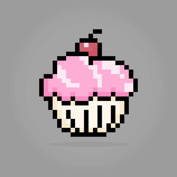 Pixel Bit Cupcake Voedingsgerechten Vectorillustraties — Stockvector