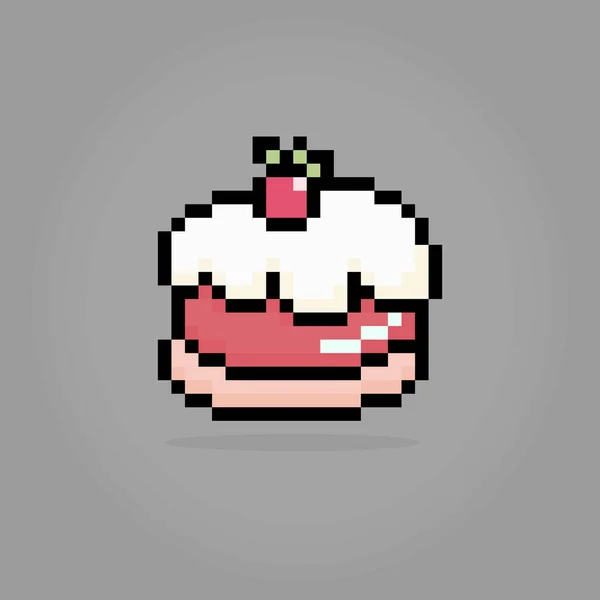 Pixel Bit Ein Stück Kuchen Geburtstagstorte Vektorillustration Für Spielvermögen Und — Stockvektor