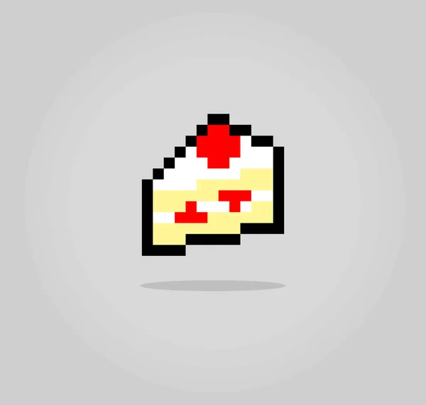 Pixel Bit Morceau Gâteau Gâteau Anniversaire Dans Illustration Vectorielle Pour — Image vectorielle