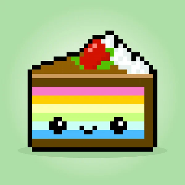 Pixel Bit Ein Stück Regenbogenkuchen Geburtstagstorte Vektorillustration Für Spielvermögen Und — Stockvektor