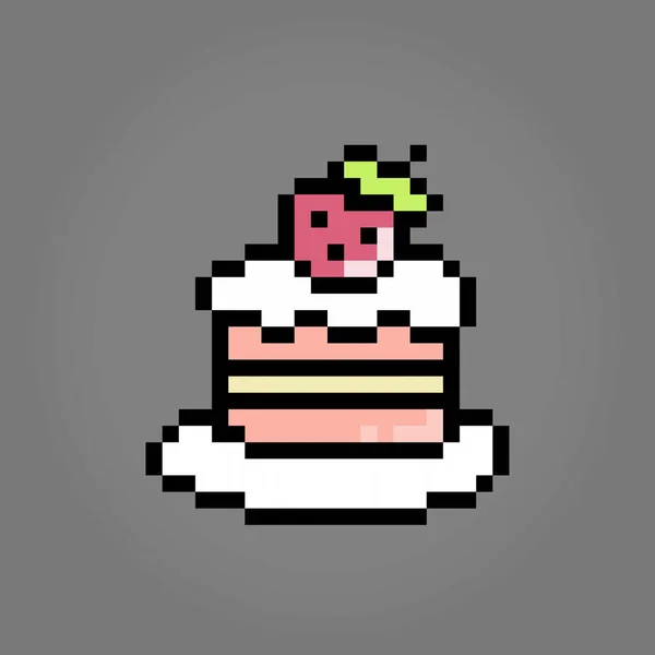 Pixel Bit Piece Cake Birthday Cake Vector Illustration Game Assets — Stock Vector