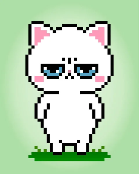 Pixel Kousl Rozzlobenou Bílou Kočku Zvířata Pro Herní Aktiva Vektorové — Stockový vektor