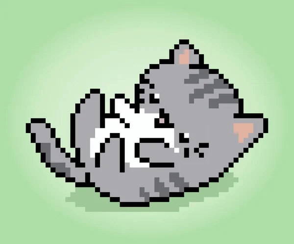 Bit Kucing Pixel Sedang Bermain Hewan Untuk Aset Permainan Dalam - Stok Vektor