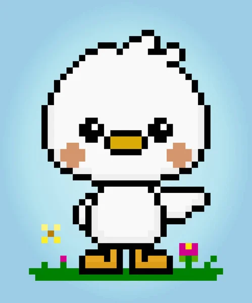 Bit Pixel Chicken Character Animal Game Assets Vector Illustration — Stock Vector