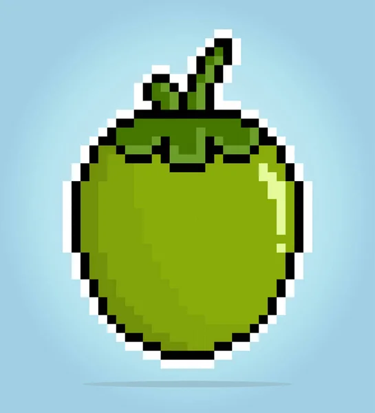 8ビットピクセルココナッツ ゲーム資産とクロスシームのためのベクトルイラストの果物 — ストックベクタ