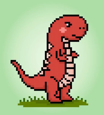 8 bit piksel dinozor T-Rex. Çapraz Dikiş desenleri için vektör illüstrasyonlarında hayvanlar.