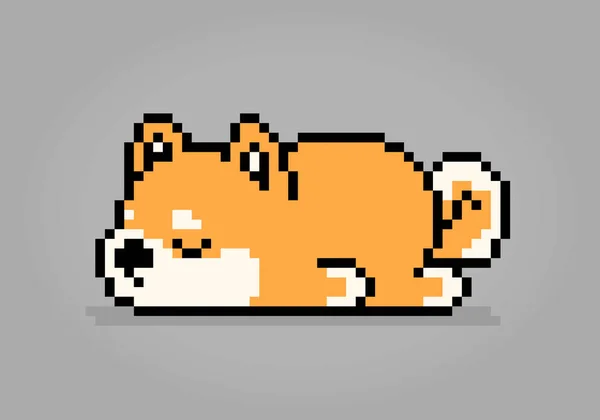 Píxeles Bits Shiba Inu Perro Está Durmiendo Píxeles Animales Para — Vector de stock