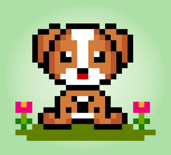 ジャック ラッセル犬の8ビットのピクセルが座っている ベクターイラストでアセットゲーム用の動物 クロスステッチパターン — ストックベクタ