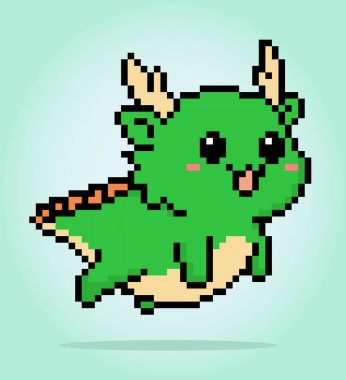 Pixel 8-bit dragon is flying. Animals in vector illustrations for game assets and logos.
