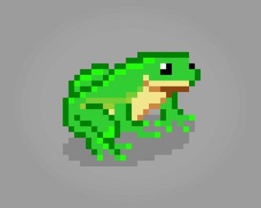 8 bit pixel green frog. Pixel animals in vector illustrations for cross stitch pattern and game assets.