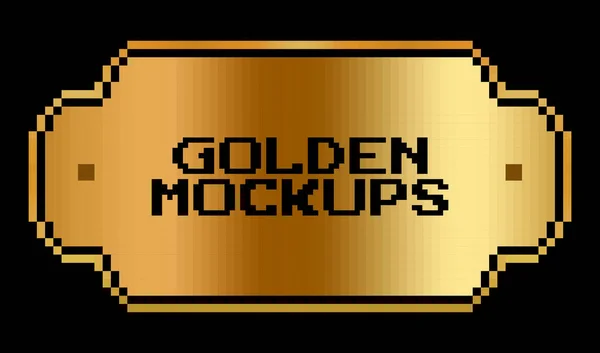 Bit Pixel Goldener Rahmen Randtext Gold Für Spielanlagen Vektorillustrationen — Stockvektor