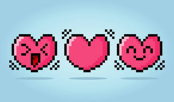 Bit Pixel Heart Character Love Icon Couple Vector Illustrations — Stock Vector