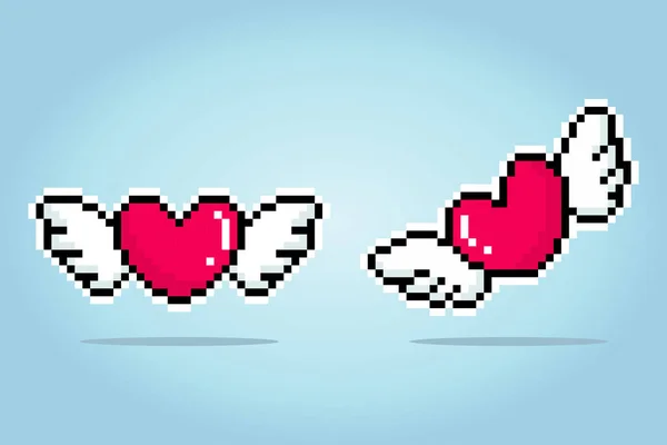 8Bitová Pixelová Láska Ikona Srdce Křídlem Vektorové Ilustraci Pro Herní — Stockový vektor