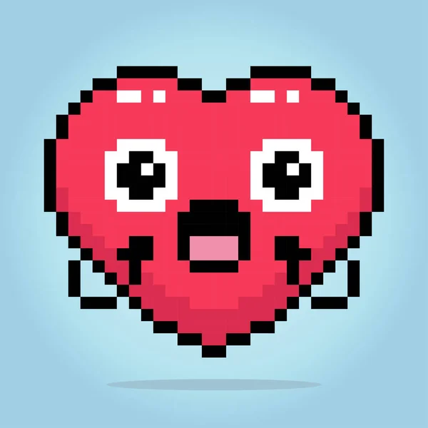 Bit Pixel Heart Character Love Icon Surprised Vector Illustrations — Stock Vector