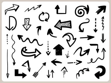 Pek çok koleksiyondaki soyut Doodle Arrows İnce Çizgi Siyah. Vektör illüstrasyonunda Ok İmzası