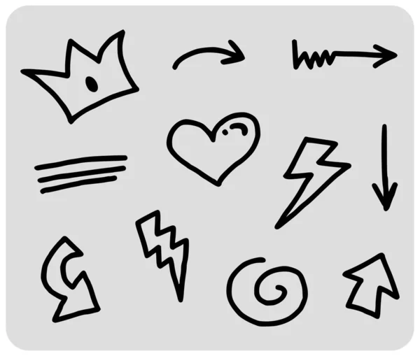 Doodle Αφηρημένη Της Πιτσιλίσματος Μαύρο Λεπτό Σύνολο Γραμμών Περιλαμβάνουν Καρδιά — Διανυσματικό Αρχείο