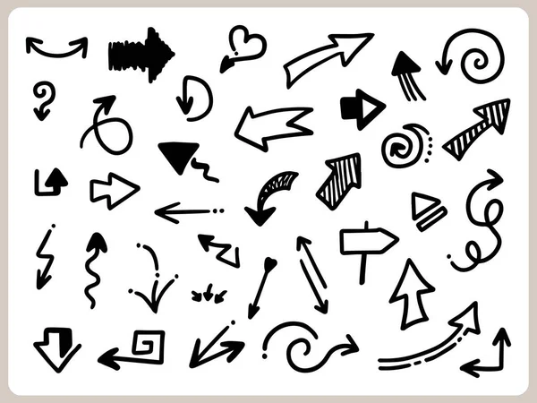Abstraktní Doodle Arrows Tenká Čára Černá Mnoha Kolekcích Přihlásit Vektorovou — Stockový vektor