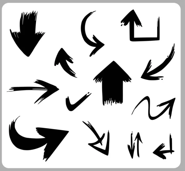 Flechas Abstractas Doodle Thin Line Negro Muchas Colecciones Arrow Inicia — Vector de stock