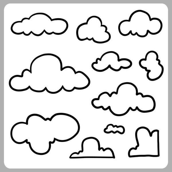 Doodle abstract of clouds. Thin Black Line Set of clouds in Vector illustration